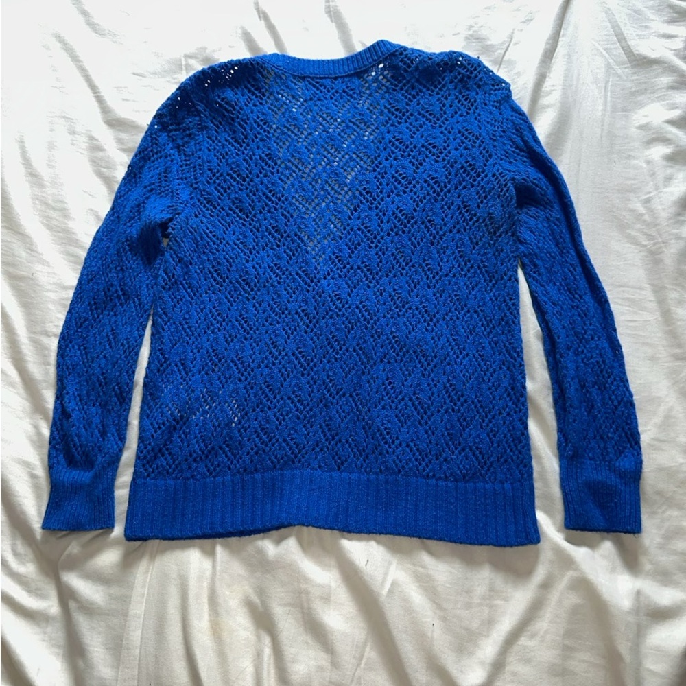 Hollister royal blue crochet knit button cardigan sweater with pockets Y2K - Picture 2 of 8